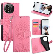 Per Tecno Pova 6 Neo 5G Custodia in pelle goffrata con motivo albero e cervo (rosa)