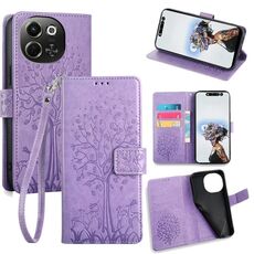 Per Tecno Pova 6 Neo 5G Custodia in pelle goffrata con motivo albero e cervo (viola)