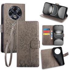 Per Tecno Spark 30 4G Custodia in pelle goffrata con motivo albero e cervo (grigio)