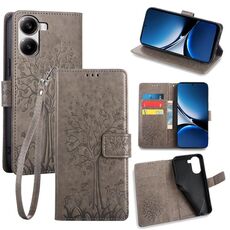 Per Redmi Turbo 4 Custodia in pelle goffrata con motivo albero e cervo (grigio)