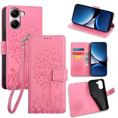 Per Redmi Turbo 4 Custodia in pelle goffrata con motivo albero e cervo (rosa)