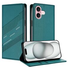 Per iPhone 16 Custodia per telefono in pelle retrò con portafoglio multifunzionale in rilievo (verde scuro)