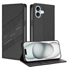 Per iPhone 16 Plus Custodia per telefono in pelle retrò con portafoglio multifunzionale in rilievo (nero)