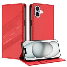 Per iPhone 16 Plus Custodia per telefono in pelle retrò con portafoglio multifunzionale in rilievo (rosso)