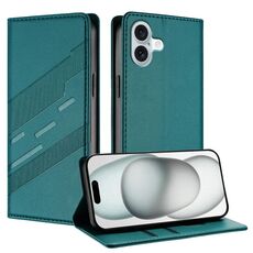 Per iPhone 16 Plus Custodia per telefono in pelle retrò con portafoglio multifunzionale in rilievo (verde scuro)
