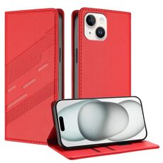 Per iPhone 15 Custodia per telefono in pelle retrò con portafoglio multifunzionale in rilievo (rosso)