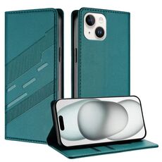 Per iPhone 15 Custodia per telefono in pelle retrò con portafoglio multifunzionale in rilievo (verde scuro)