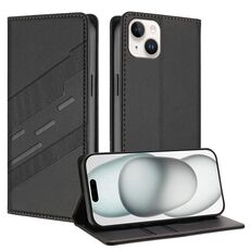 Per iPhone 15 Plus Custodia per telefono in pelle retrò con portafoglio multifunzionale in rilievo (nero)