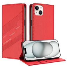 Per iPhone 15 Plus Custodia per telefono in pelle retrò con portafoglio multifunzionale in rilievo (rosso)