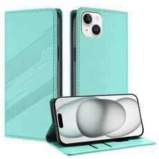 Per iPhone 15 Plus Custodia per telefono in pelle retrò con portafoglio multifunzionale in rilievo (verde menta)