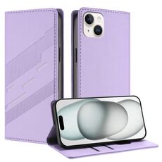 Per iPhone 15 Plus Custodia per telefono in pelle retrò con portafoglio multifunzionale in rilievo (viola chiaro)