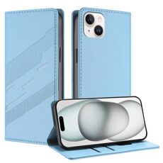 Per iPhone 15 Plus Custodia per telefono in pelle retrò con portafoglio multifunzionale in rilievo (azzurro chiaro)