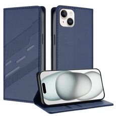Per iPhone 15 Plus Custodia per telefono in pelle retrò con portafoglio multifunzionale in rilievo (blu scuro)