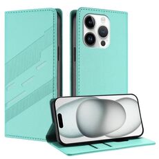 Per iPhone 14 Pro Custodia per telefono in pelle retrò con portafoglio multifunzionale in rilievo (verde menta)