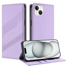 Per iPhone 14 Plus Custodia per telefono in pelle retrò con portafoglio multifunzionale in rilievo (viola chiaro)