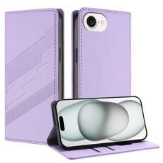 Per iPhone 16e Custodia per telefono in pelle retrò con portafoglio multifunzionale in rilievo (viola chiaro)