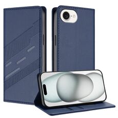 Per iPhone 16e Custodia per telefono in pelle retrò con portafoglio multifunzionale in rilievo (blu scuro)