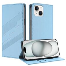 Per iPhone 13 mini Custodia per telefono in pelle retrò con portafoglio multifunzionale in rilievo (azzurro chiaro)