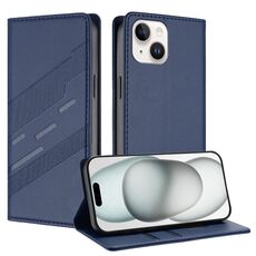 Per iPhone 13 mini Custodia per telefono in pelle retrò con portafoglio multifunzionale in rilievo (blu scuro)