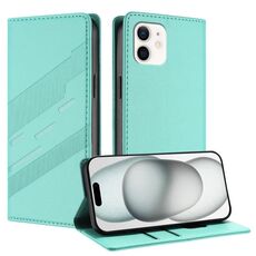 Per iPhone 12 mini Custodia per telefono in pelle retrò con portafoglio multifunzionale in rilievo (verde menta)