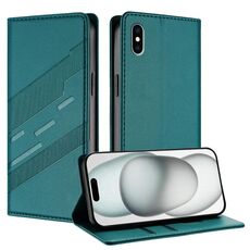 Per iPhone XS Max Custodia per telefono in pelle retrò con portafoglio multifunzionale in rilievo (verde scuro)