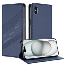 Per iPhone XS Max Custodia per telefono in pelle retrò con portafoglio multifunzionale in rilievo (blu scuro)
