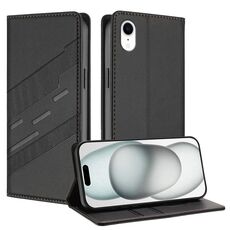 Per iPhone XR Custodia per telefono in pelle retrò con portafoglio multifunzionale in rilievo (nero)