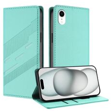 Per iPhone XR Custodia per telefono in pelle retrò con portafoglio multifunzionale in rilievo (verde menta)