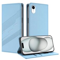 Per iPhone XR Custodia per telefono in pelle retrò con portafoglio multifunzionale in rilievo (azzurro chiaro)