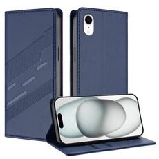 Per iPhone XR Custodia per telefono in pelle retrò con portafoglio multifunzionale in rilievo (blu scuro)