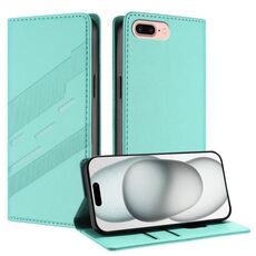 Per iPhone 8 Plus / 7 Plus Custodia per telefono in pelle retrò con portafoglio multifunzionale in rilievo (verde menta)
