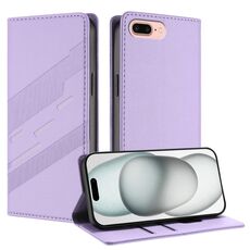 Per iPhone 8 Plus / 7 Plus Custodia per telefono in pelle retrò con portafoglio multifunzionale in rilievo (viola chiaro)