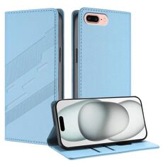 Per iPhone 8 Plus / 7 Plus Custodia per telefono in pelle retrò con portafoglio multifunzionale in rilievo (azzurro chiaro)