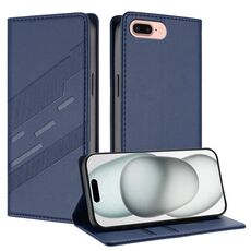 Per iPhone 8 Plus / 7 Plus Custodia per telefono in pelle retrò con portafoglio multifunzionale in rilievo (blu scuro)
