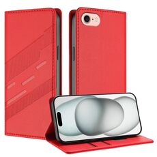 Per iPhone SE 2022/2020/8/7 Custodia per telefono in pelle retrò con portafoglio multifunzionale in rilievo (rosso)