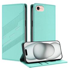 Per iPhone SE 2022/2020/8/7 Custodia per telefono in pelle retrò con portafoglio multifunzionale in rilievo (verde menta)