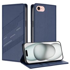 Per iPhone SE 2022/2020/8/7 Custodia per telefono in pelle retrò con portafoglio multifunzionale in rilievo (blu scuro)