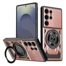 Per Samsung Galaxy S25 Ultra 5G Armor Supporto Rotante MagSafe Custodia per Telefono (Oro Rosa)