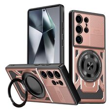 Per Samsung Galaxy S24 Ultra 5G Armor Supporto Rotante MagSafe Custodia per Telefono (Oro Rosa)