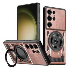 Per Samsung Galaxy S23 Ultra 5G Armor Supporto Rotante MagSafe Custodia per Telefono (Oro Rosa)