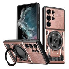 Per Samsung Galaxy S22 Ultra 5G Armor Supporto Rotante MagSafe Custodia per Telefono (Oro Rosa)