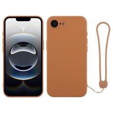 Per iPhone 16e Custodia in silicone con cinturino da polso (marrone)