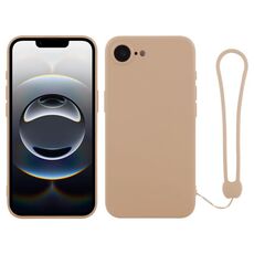 Per iPhone 16e Custodia in silicone con cinturino da polso (rosa loto)