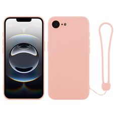 Per iPhone 16e Custodia in silicone con cinturino da polso (rosa)