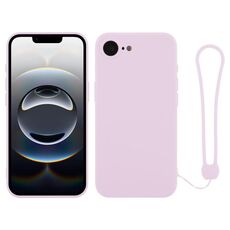 Per iPhone 16e Custodia in silicone con cinturino da polso (viola chiaro)