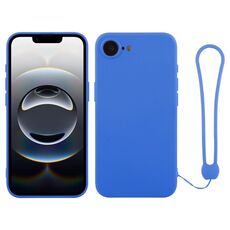 Per iPhone 16e Custodia in silicone con cinturino da polso (blu reale)