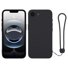 Per iPhone 16e Custodia in silicone con cinturino da polso (nero)