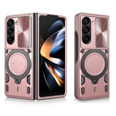 Per Samsung Galaxy Z Fold7 CD Texture Custodia per telefono con supporto magnetico scorrevole Camshield (rosa)