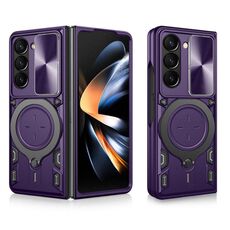 Per Samsung Galaxy Z Fold7 CD Texture Sliding Camshield Supporto Magnetico Custodia per Telefono (Viola)