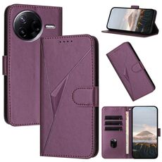 Per Redmi K80 / Xiaomi Poco F7 Pro Custodia per telefono in pelle con fibbia a motivo triangolare (viola scuro)